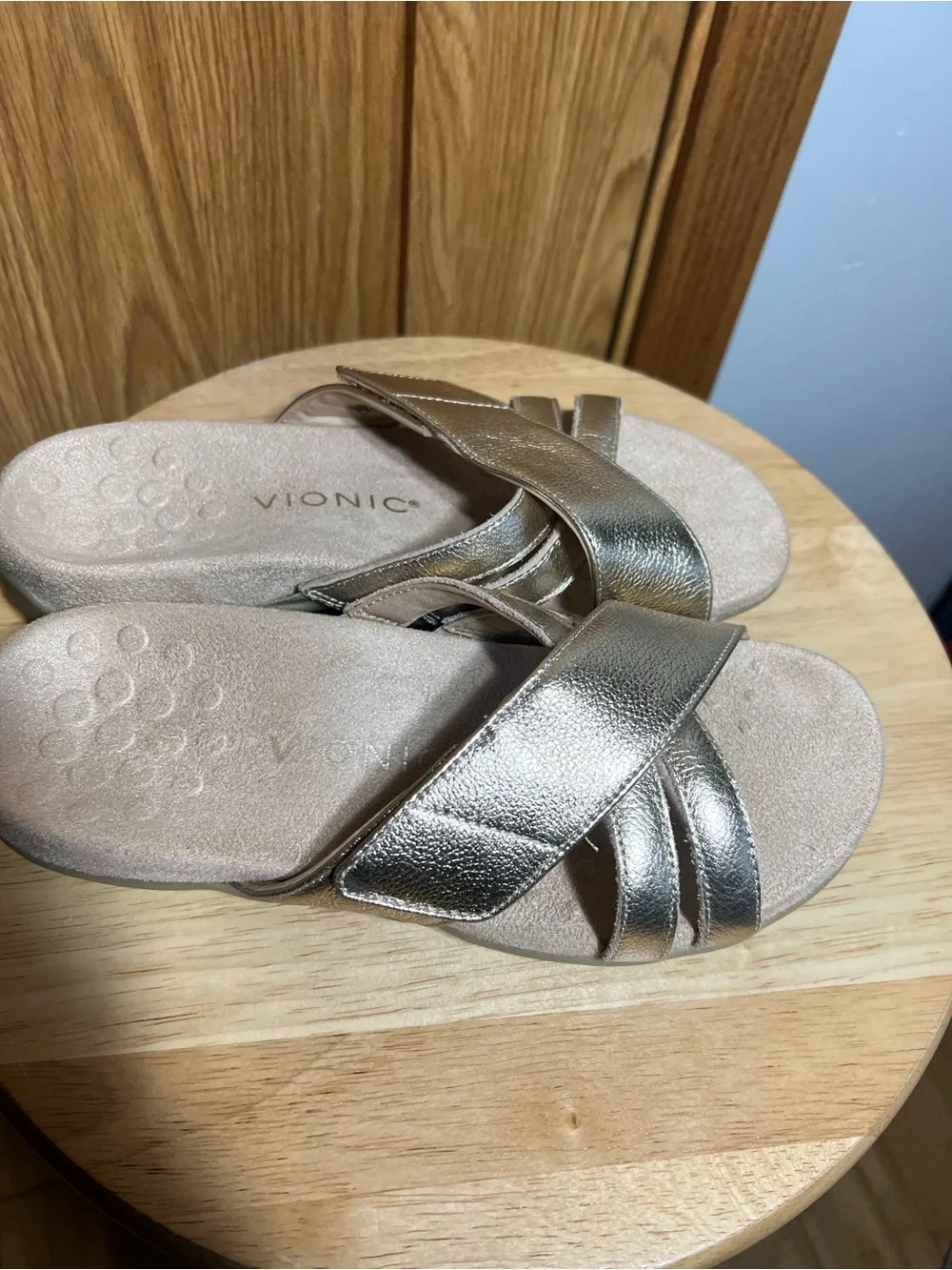 Vionic Metallic Gold Crossband Slide Sandals - Women